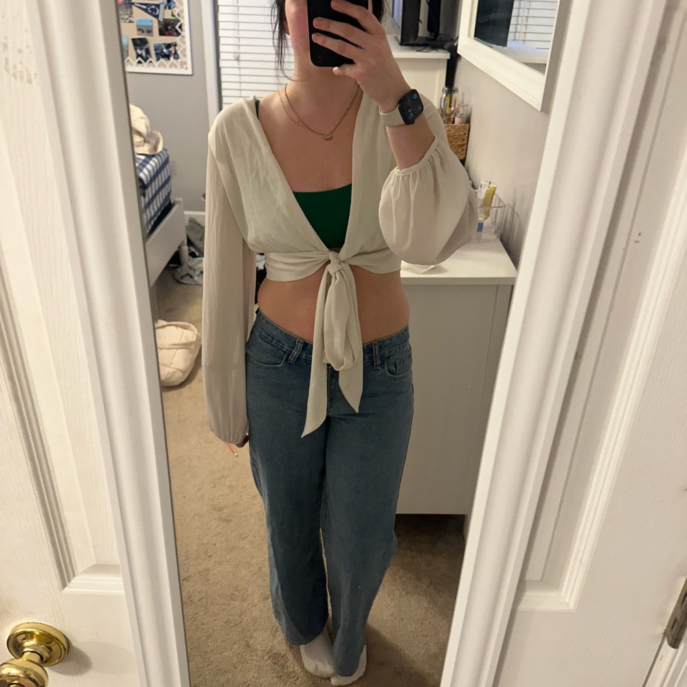 Tied Front Sheer Cream Blouse